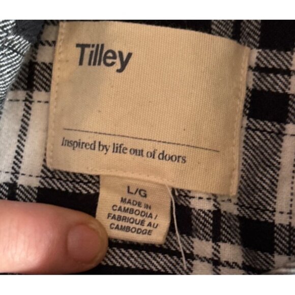 Tilley Plaid Dress Shirt Black & White Men's Lg Long Sleeve Button Up Classic - Picture 4 of 10